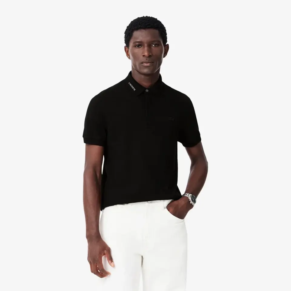 Regular Fit Paris Stretch Piqué Polo T-Shirt Siyah