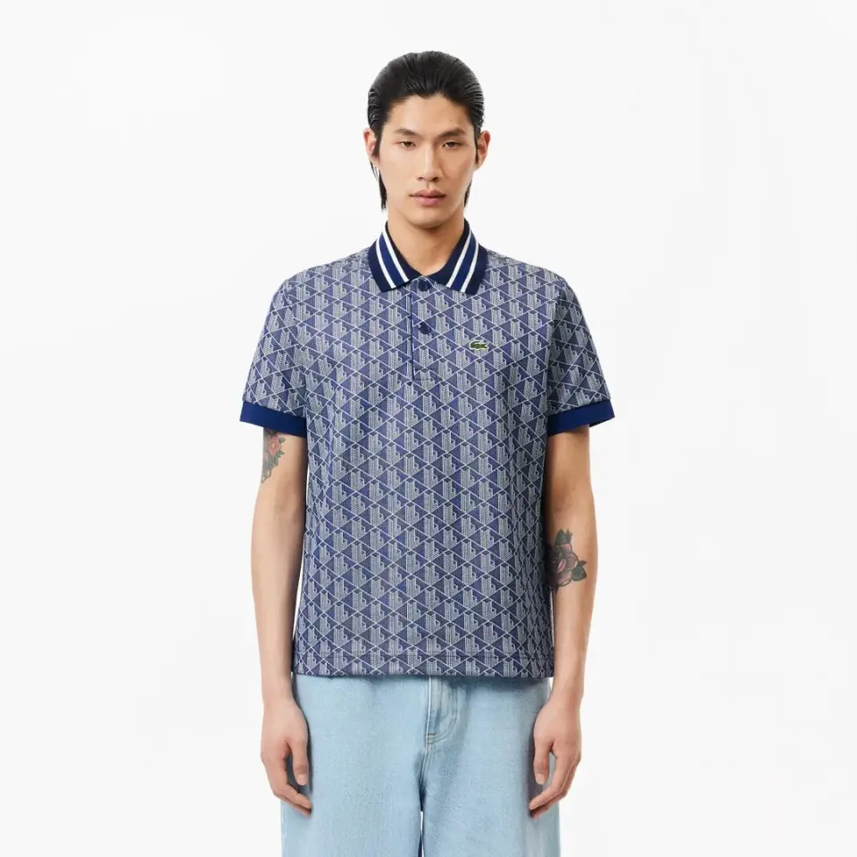 Classic Fit Monogram Polo Mavi