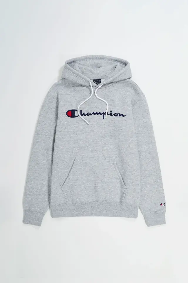 Embroidery Script Logo Fleece Hoodie Gri
