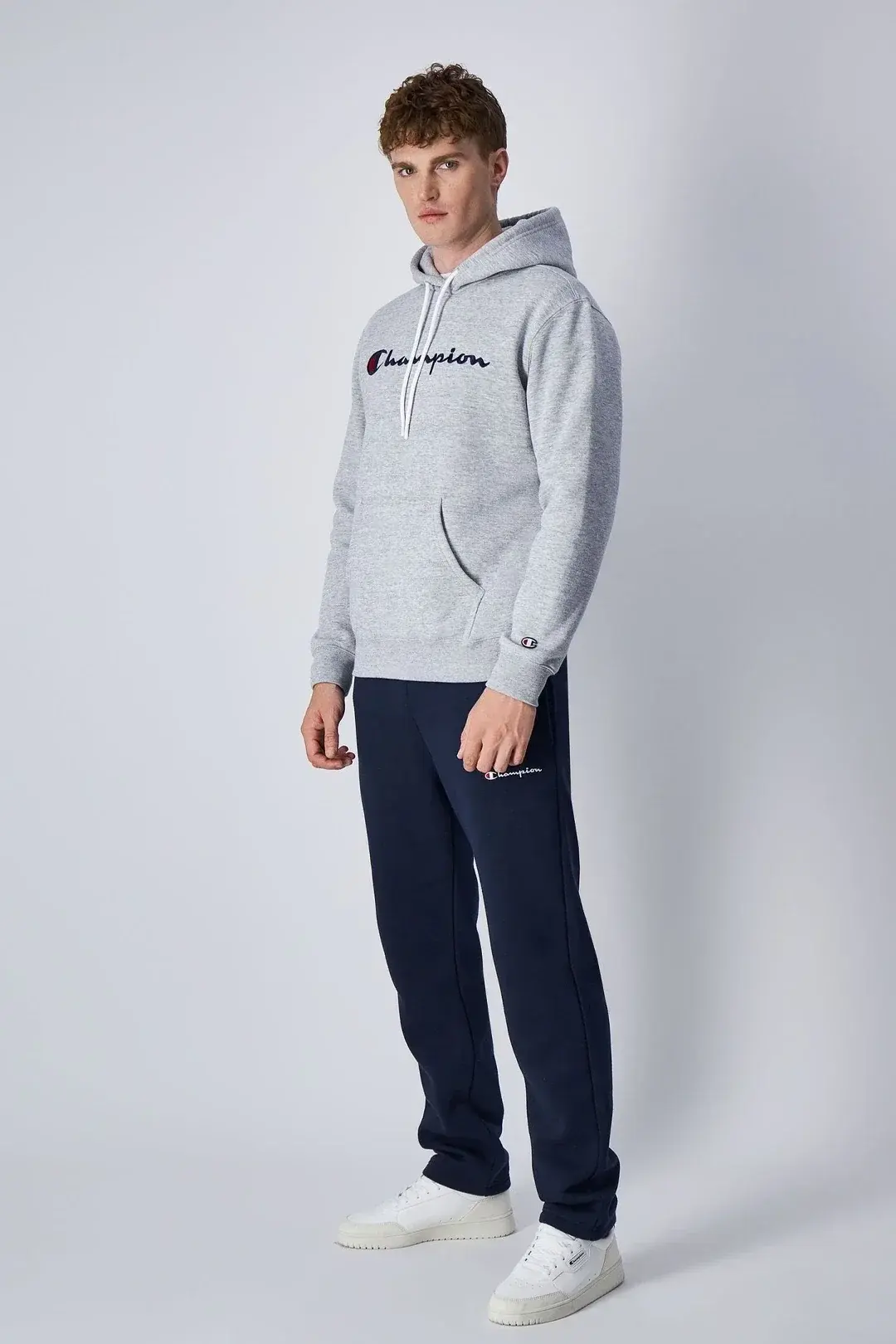 Embroidery Script Logo Fleece Hoodie Gri