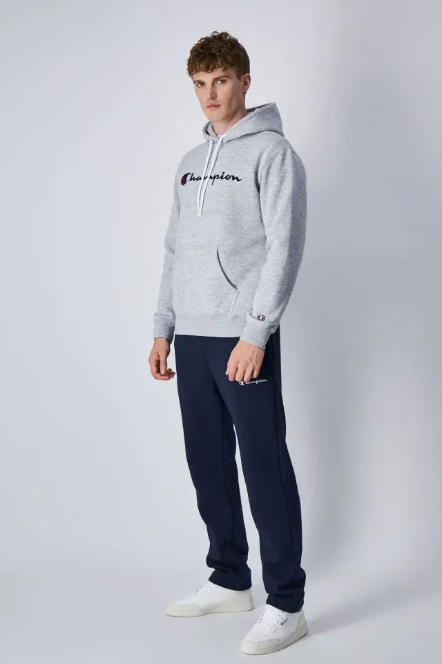 Embroidery Script Logo Fleece Hoodie Gri