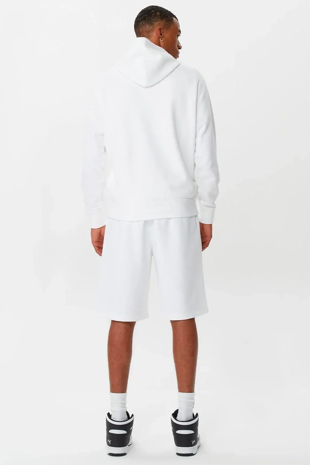 Tonal Embroidery Heavy Cotton Hoodie Beyaz