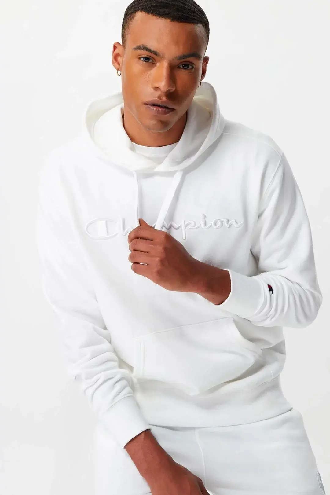 Tonal Embroidery Heavy Cotton Hoodie Beyaz
