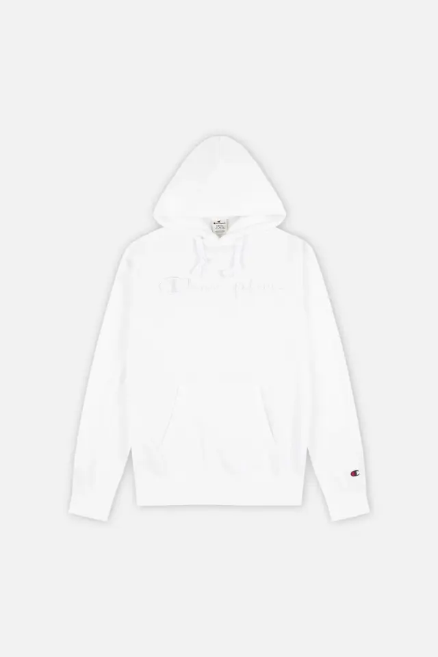 Tonal Embroidery Heavy Cotton Hoodie Beyaz