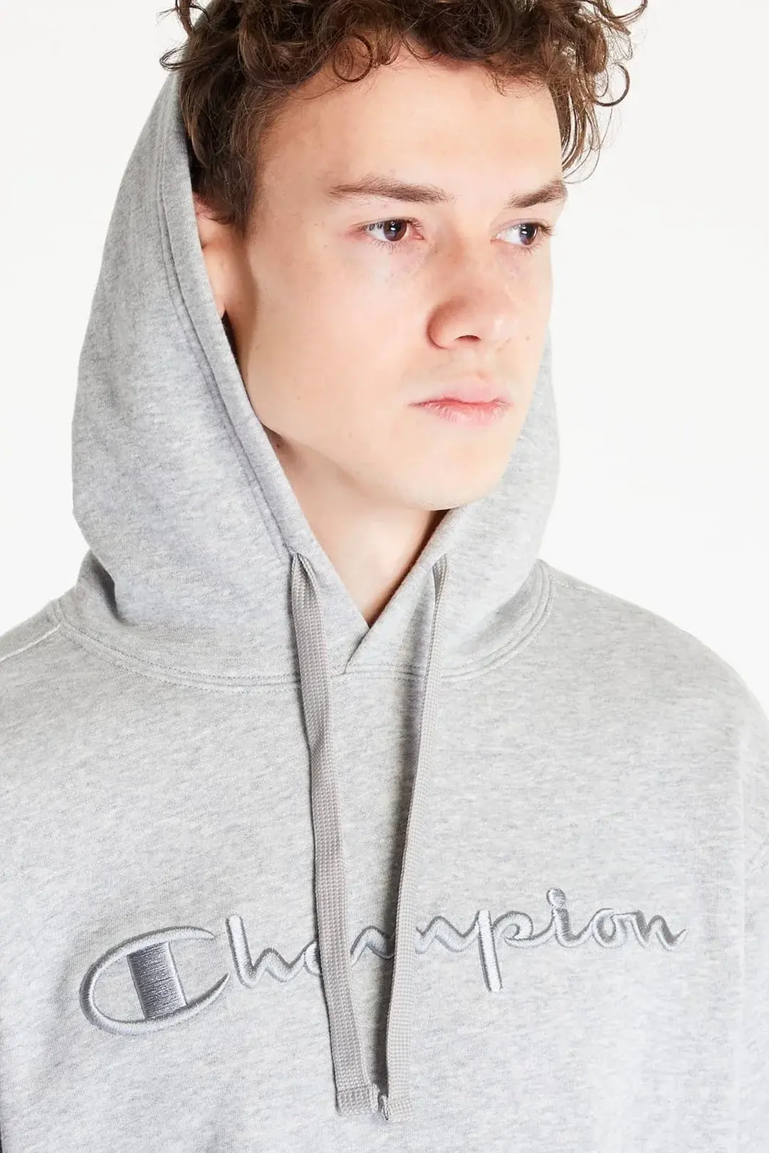 Tonal Embroidery Heavy Cotton Hoodie Gri