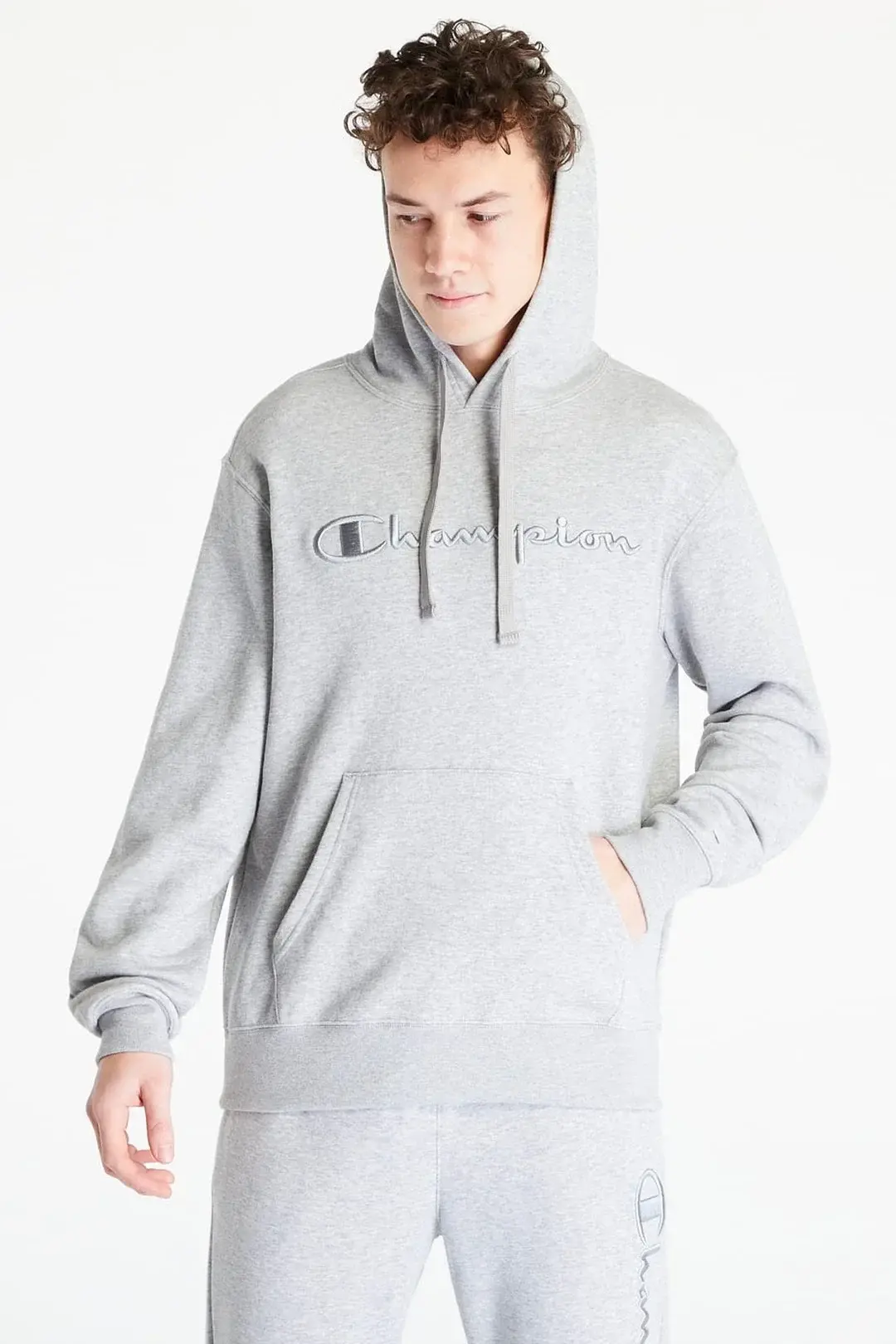 Tonal Embroidery Heavy Cotton Hoodie Gri