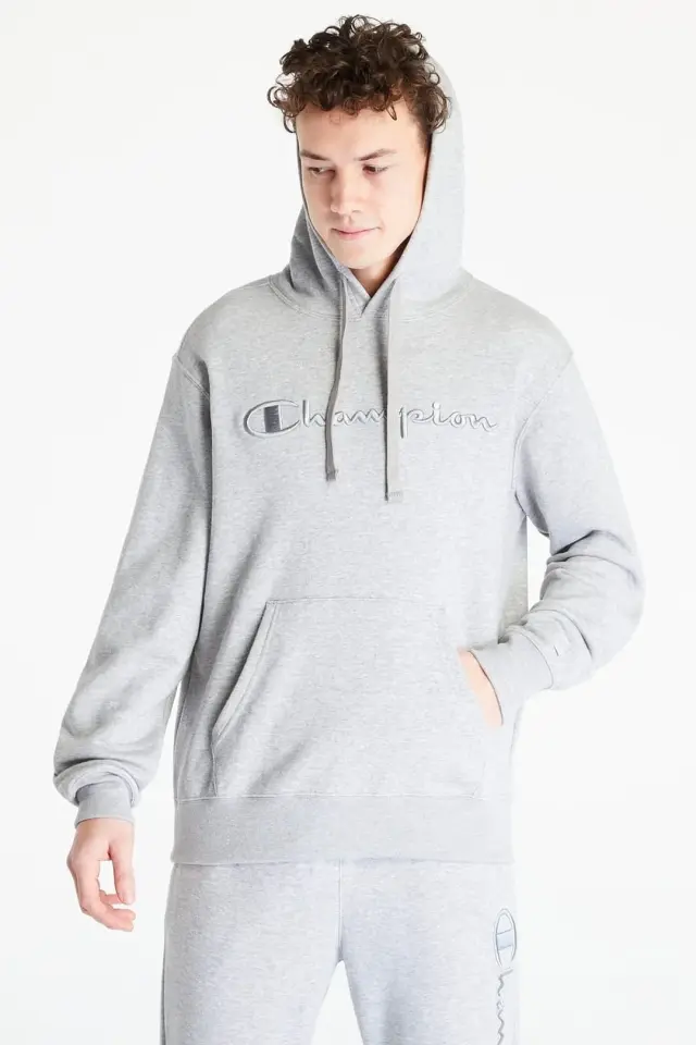 Tonal Embroidery Heavy Cotton Hoodie Gri