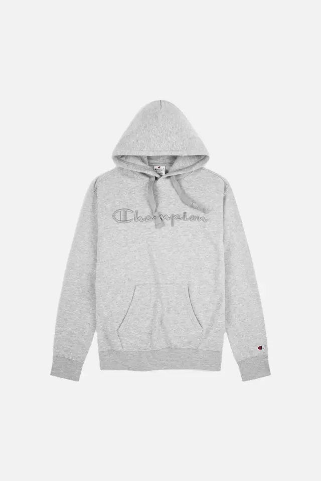Tonal Embroidery Heavy Cotton Hoodie Gri