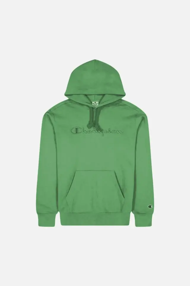 Tonal Embroidery Heavy Cotton Hoodie Yeşil