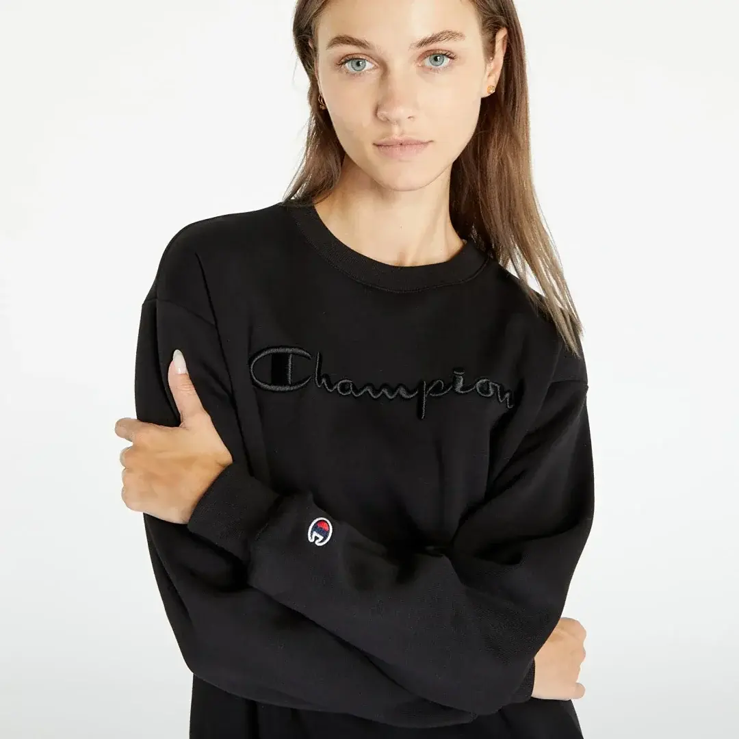 Tonal Embroidery Fleece Kadın Sweatshirt Siyah