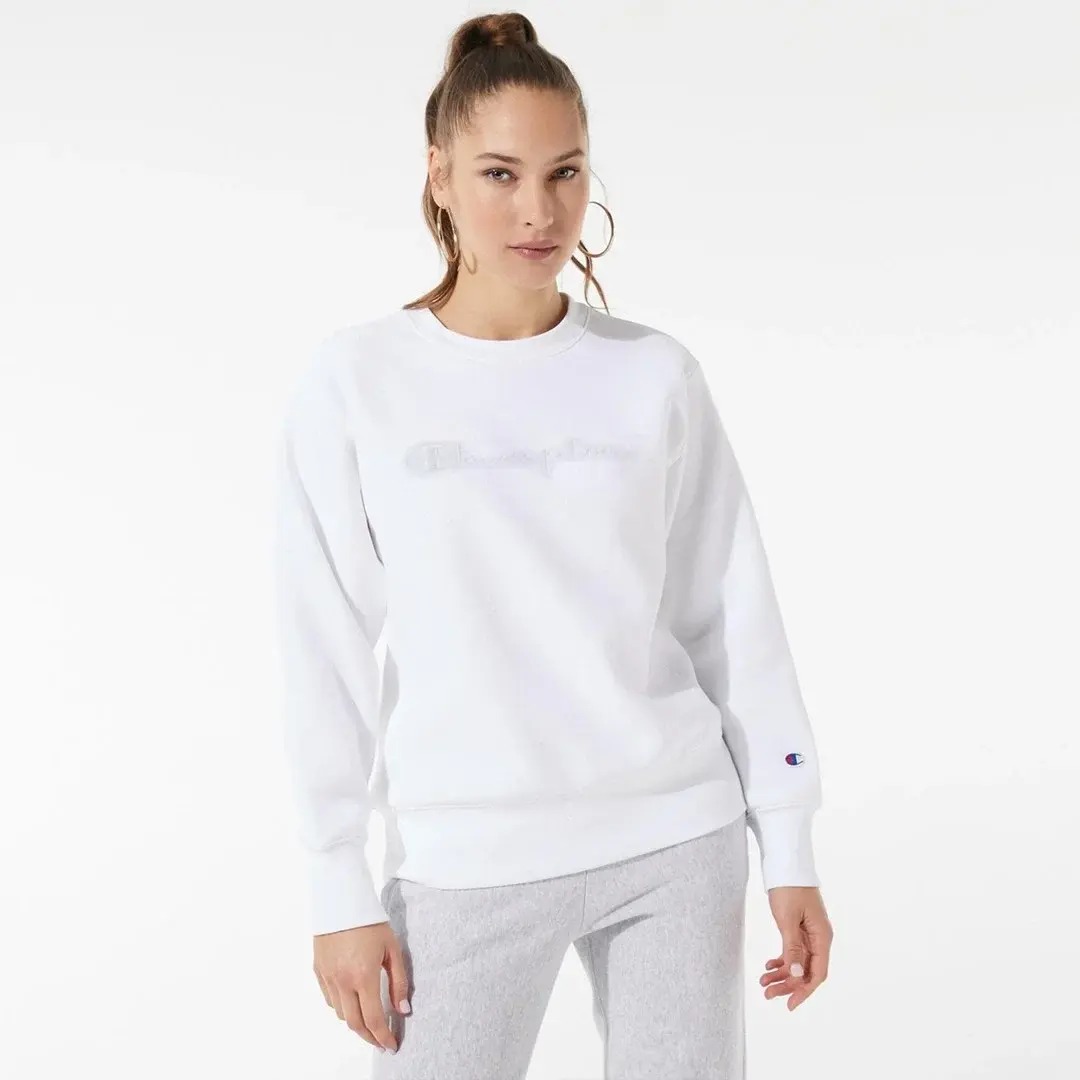 Tonal Embroidery Fleece Kadın Sweatshirt Beyaz