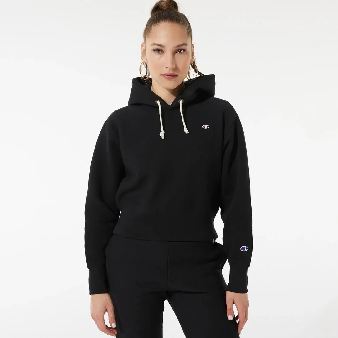 Reverse Weave Kadın Hoodie C Logo Siyah