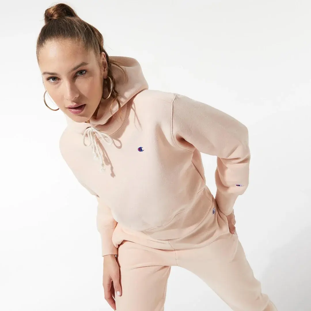 Reverse Weave Kadın Hoodie C Logo Pembe