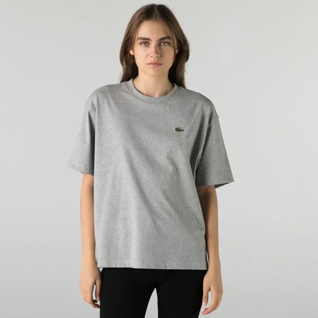 Classic Fit Bisiklet Yaka Kadın T-Shirt Gri