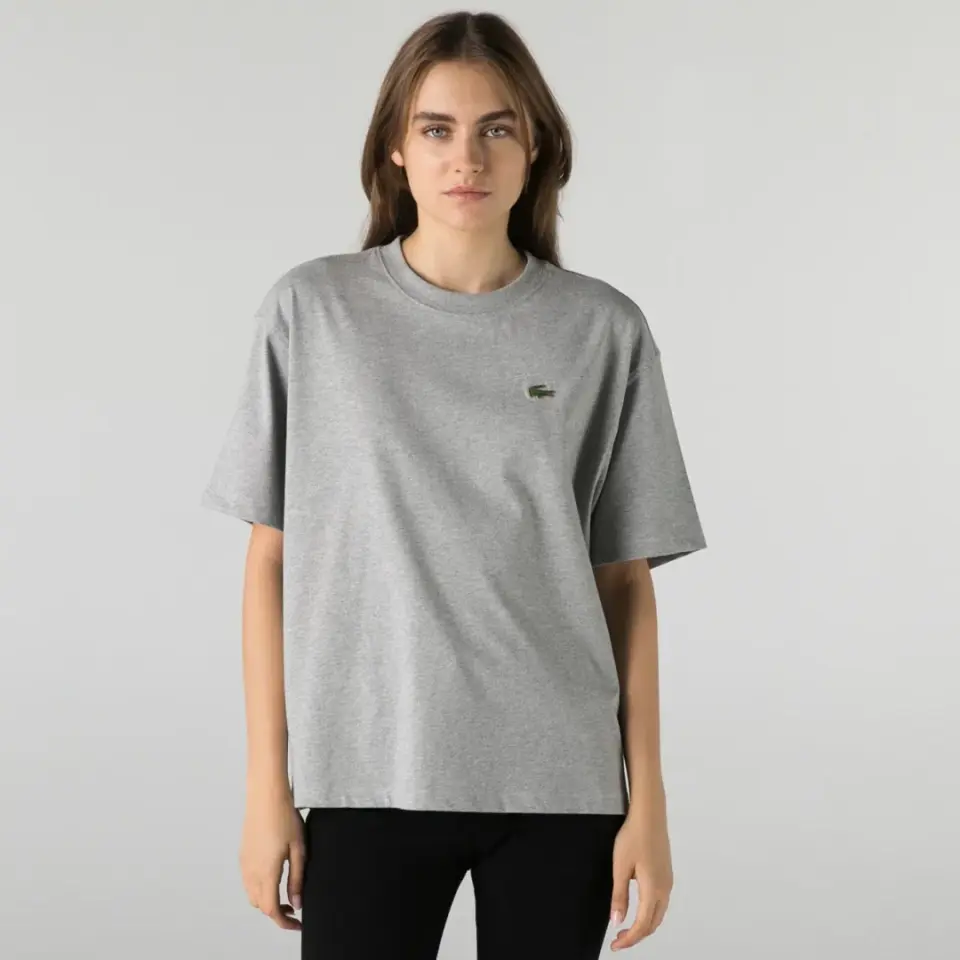 Classic Fit Bisiklet Yaka Kadın T-Shirt Gri