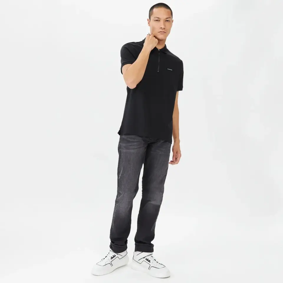 Calvin Klein Smooth Cotton Zip Polo Siyah