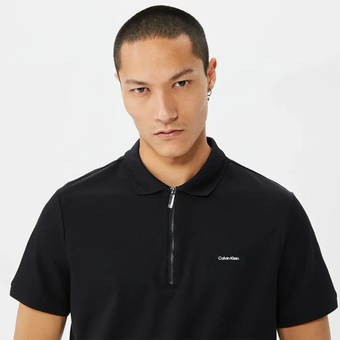 Calvin Klein Smooth Cotton Zip Polo Siyah