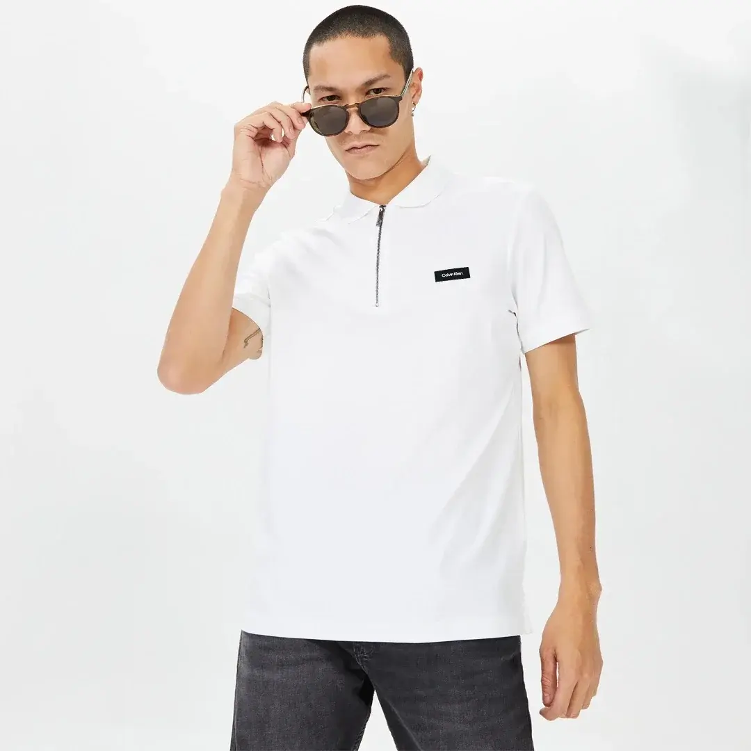 Calvin Klein Smooth Cotton Zip Polo Beyaz