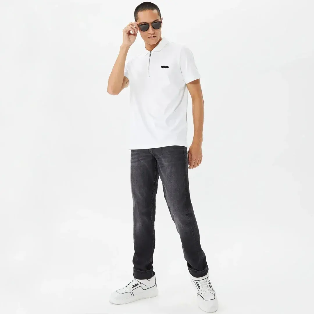 Calvin Klein Smooth Cotton Zip Polo Beyaz