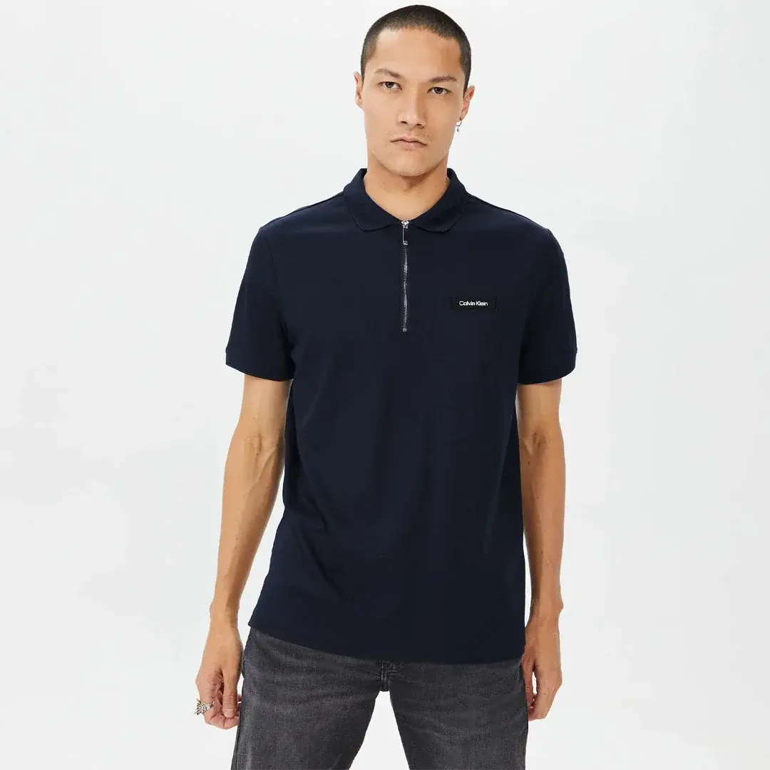 Calvin Klein Smooth Cotton Zip Polo Lacivert