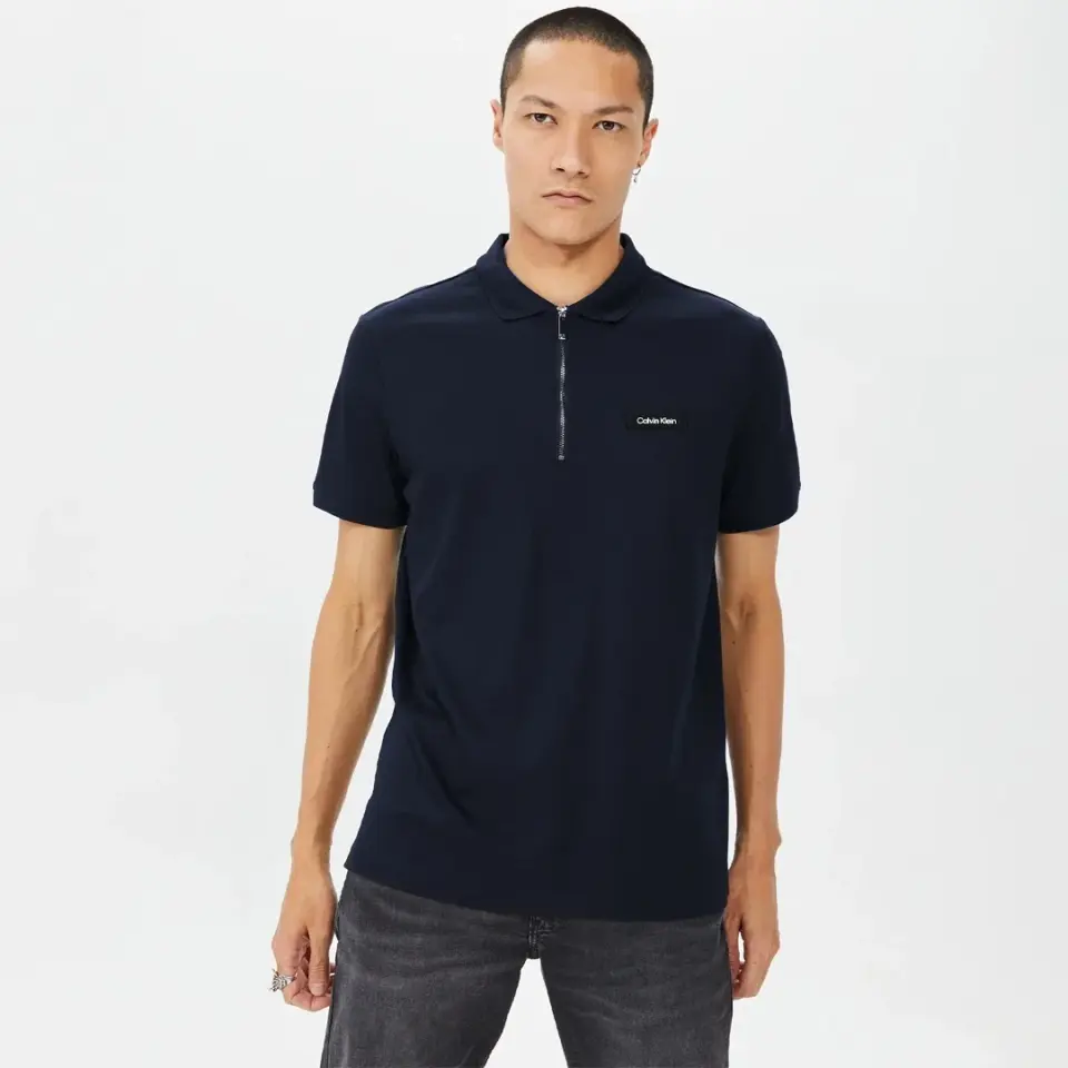 Calvin Klein Smooth Cotton Zip Polo Lacivert