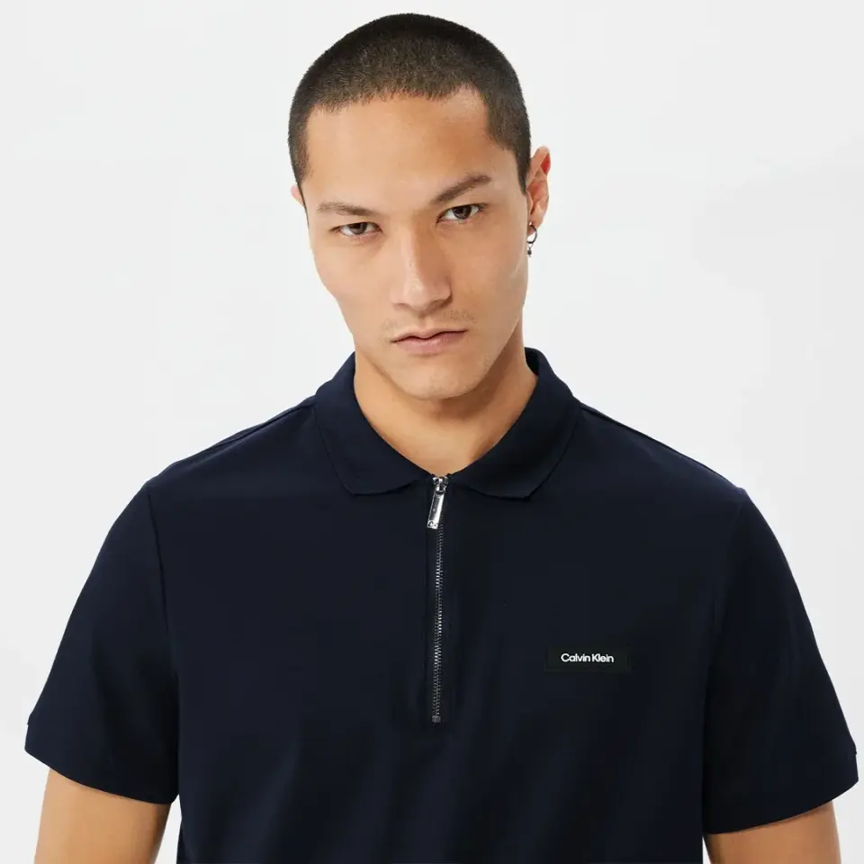 Calvin Klein Smooth Cotton Zip Polo Lacivert