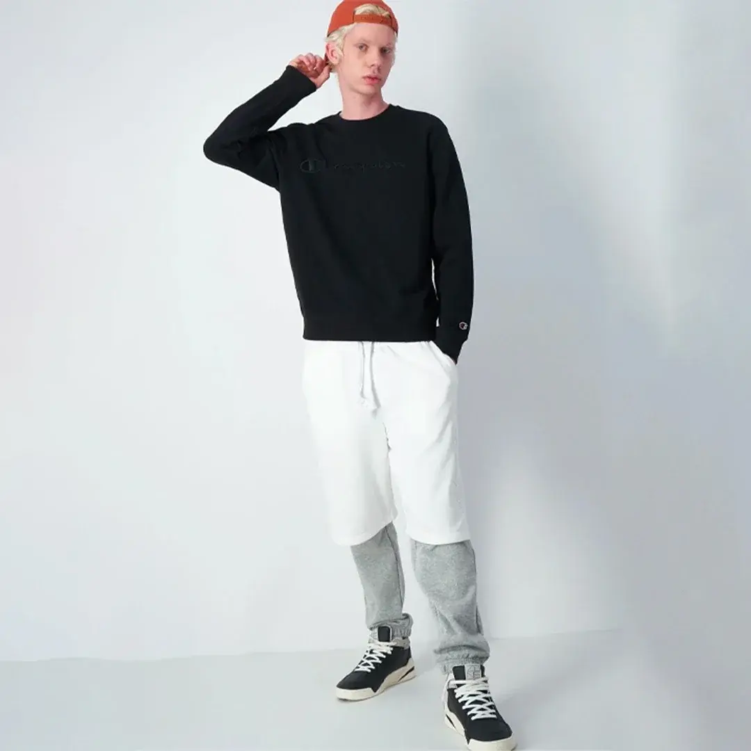 Tonal Embroidery Fleece Sweatshirt Siyah