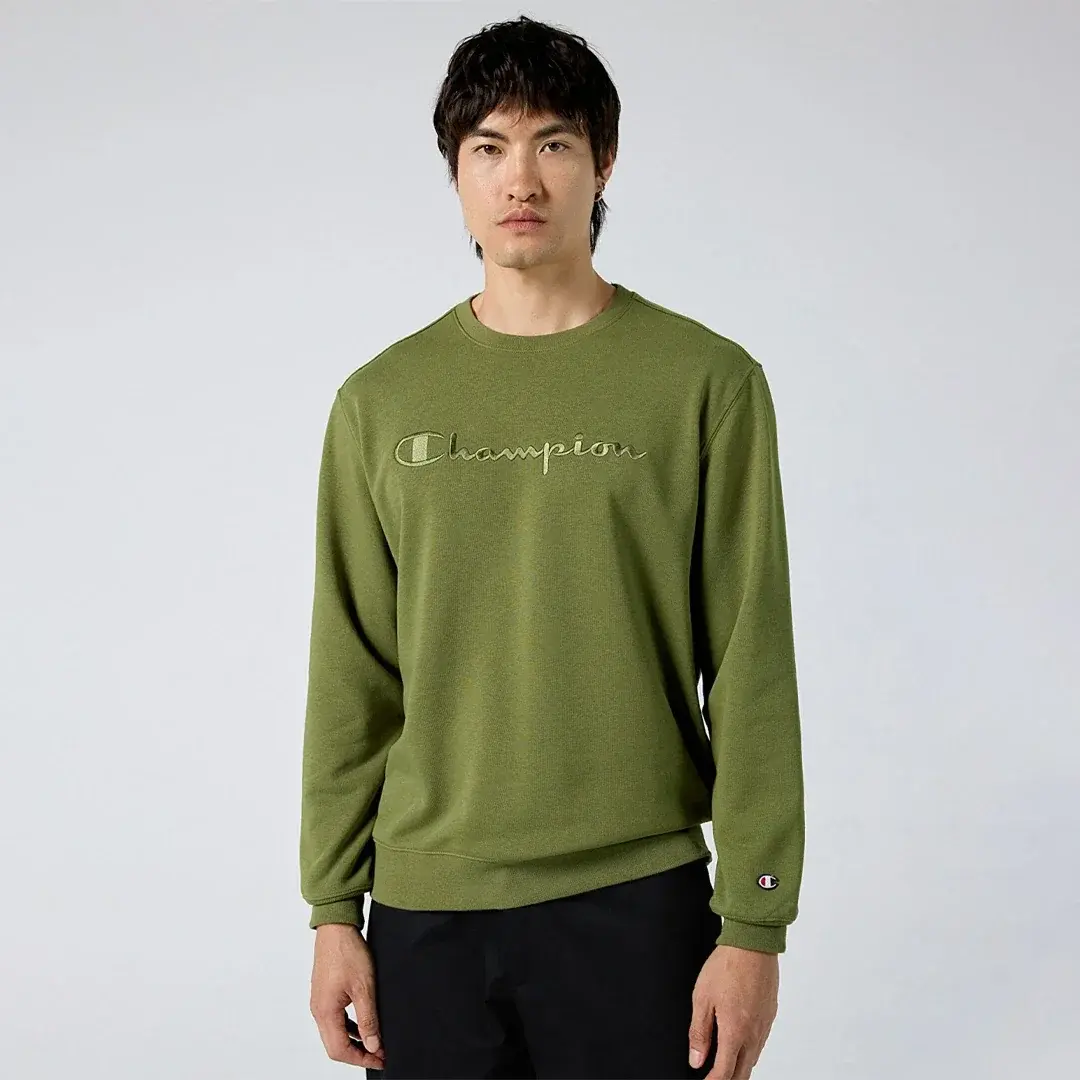 Tonal Embroidery Fleece Sweatshirt Yeşil