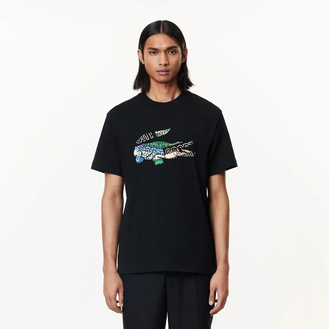 Regular Fit Bisiklet Yaka Baskılı T-Shirt Siyah