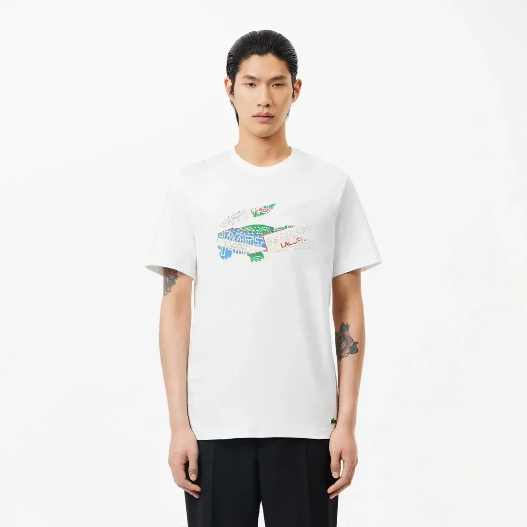 Regular Fit Bisiklet Yaka Baskılı T-Shirt Beyaz