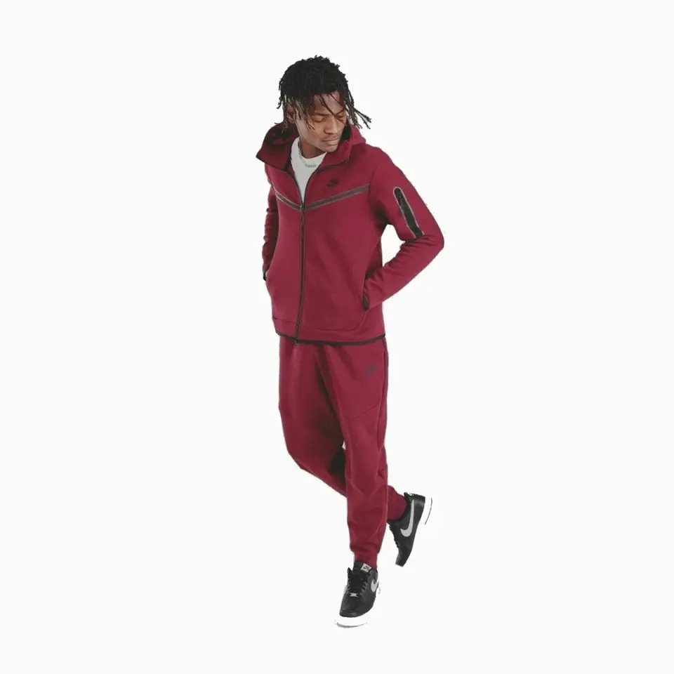 Tech Fleece Kapüşonlu Üst ve Eşofman Altı Bordo Set