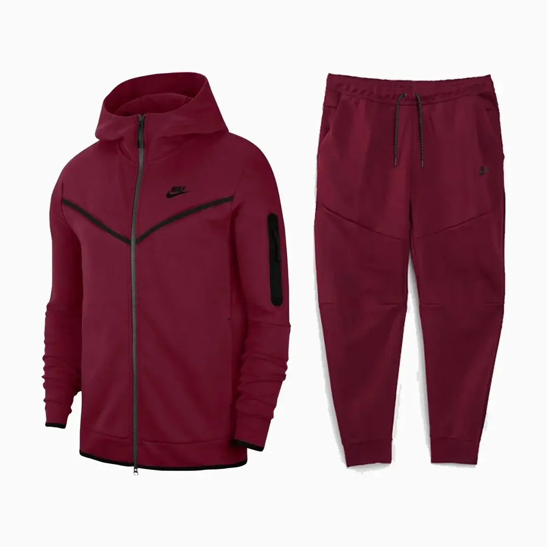 Tech Fleece Kapüşonlu Üst ve Eşofman Altı Bordo Set