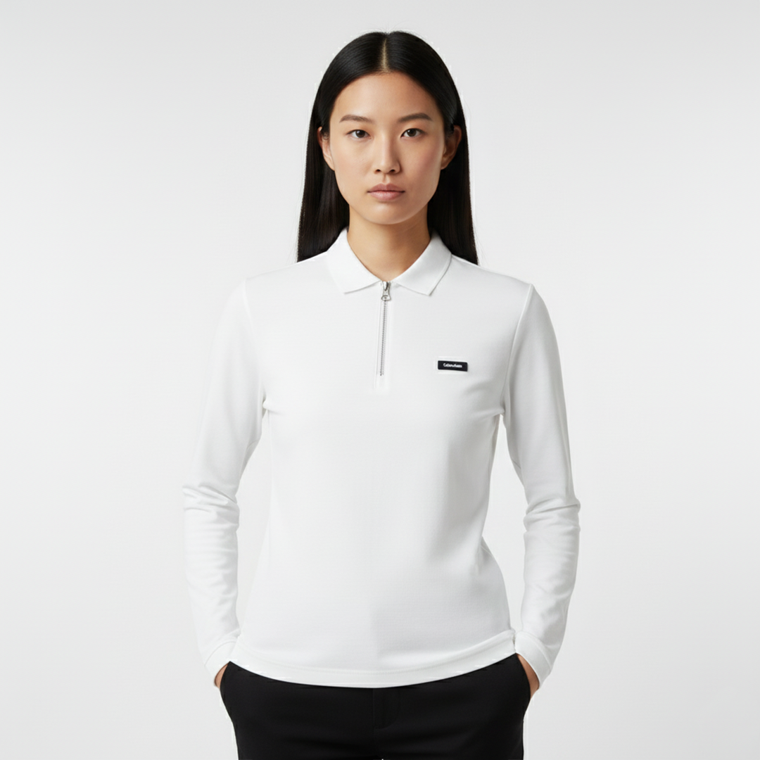 Smooth Uzun Kollu Polo Yaka Kadın Beyaz