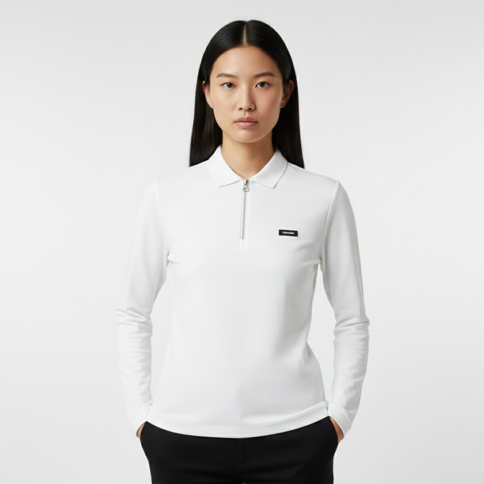 Smooth Uzun Kollu Polo Yaka Kadın Beyaz