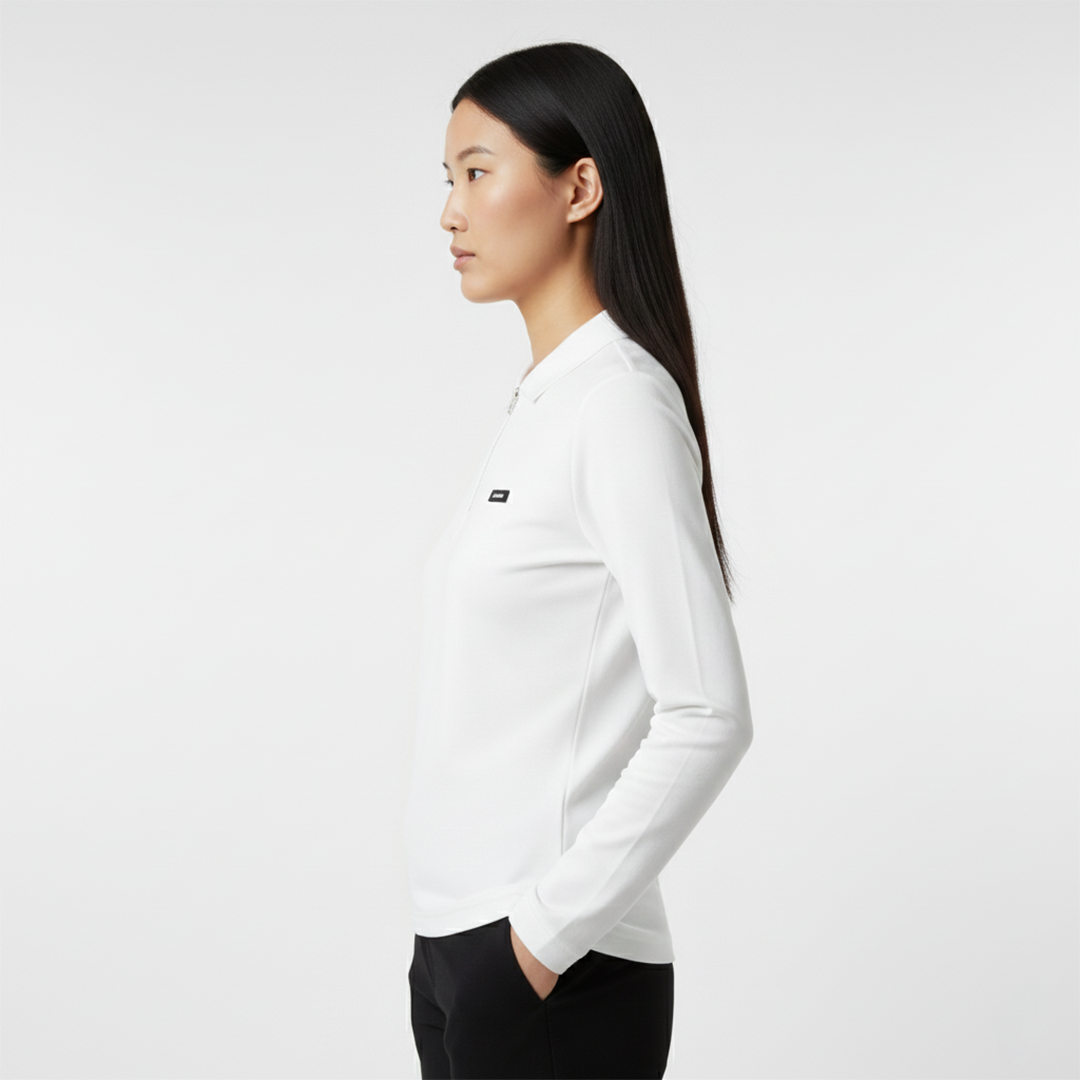 Smooth Uzun Kollu Polo Yaka Kadın Beyaz