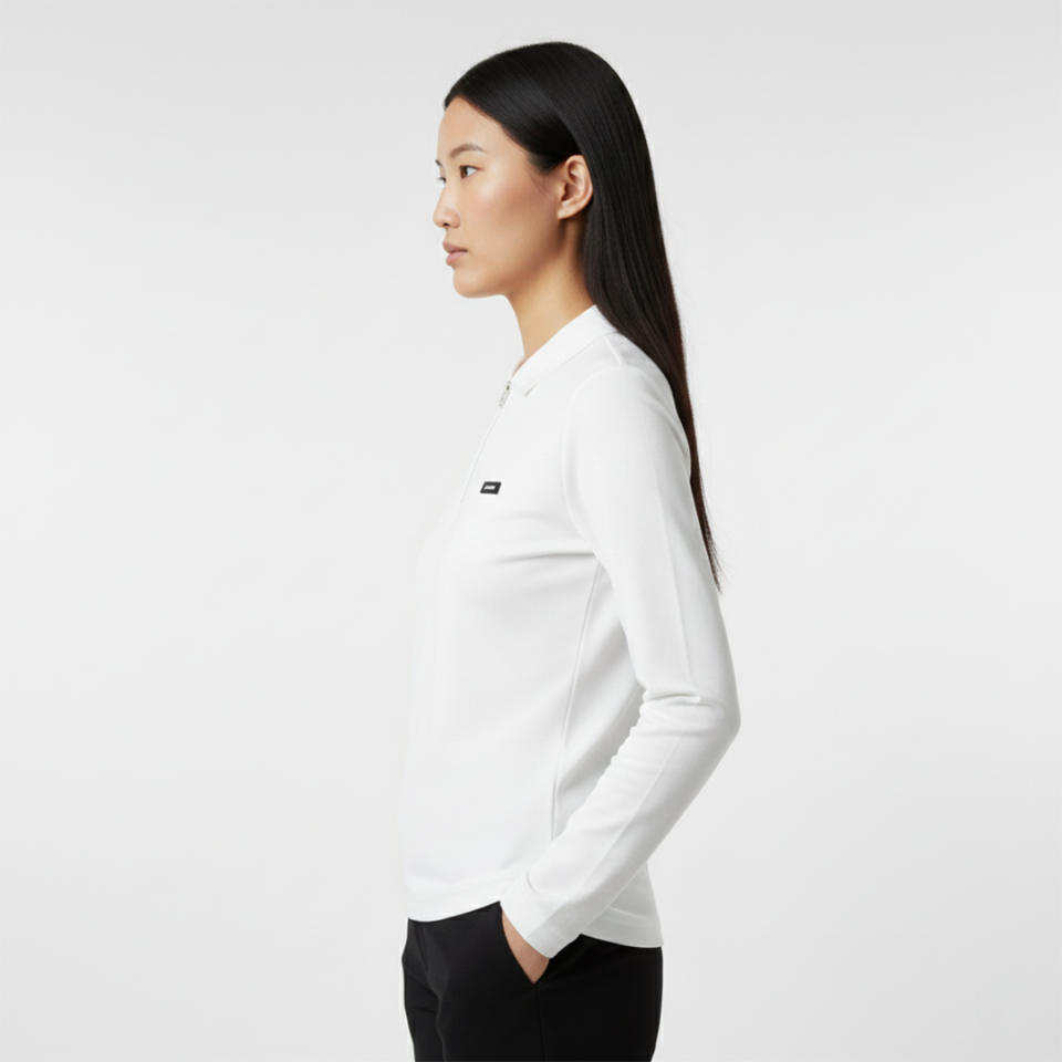 Smooth Uzun Kollu Polo Yaka Kadın Beyaz