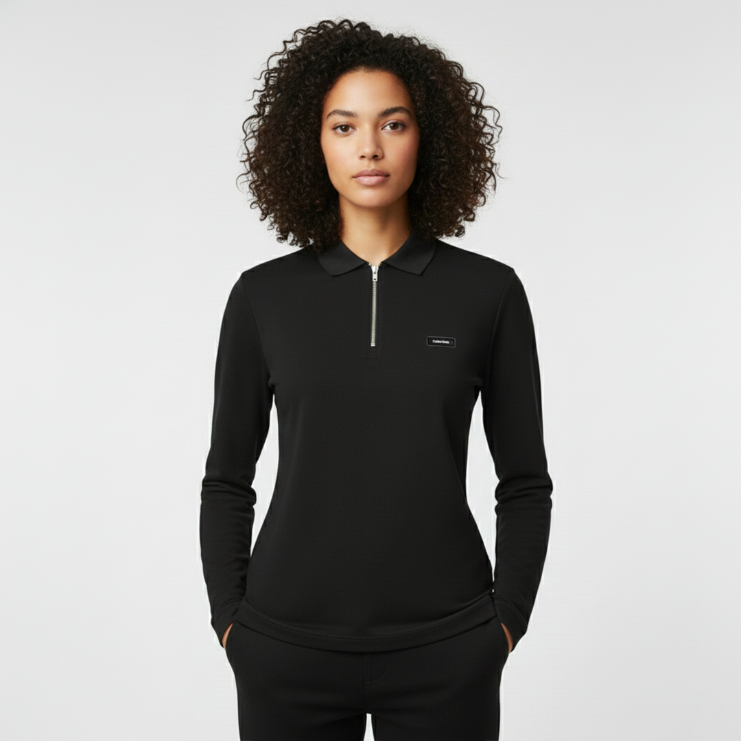 Smooth Uzun Kollu Polo Yaka Kadın Siyah