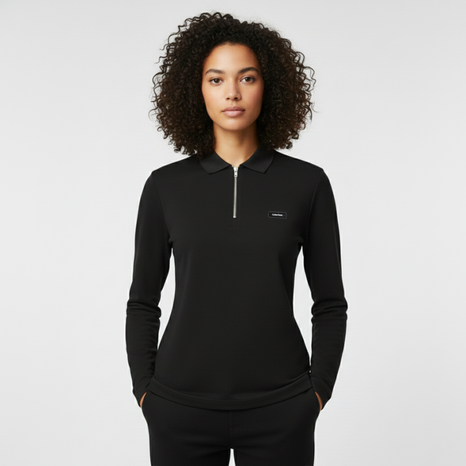 Smooth Uzun Kollu Polo Yaka Kadın Siyah