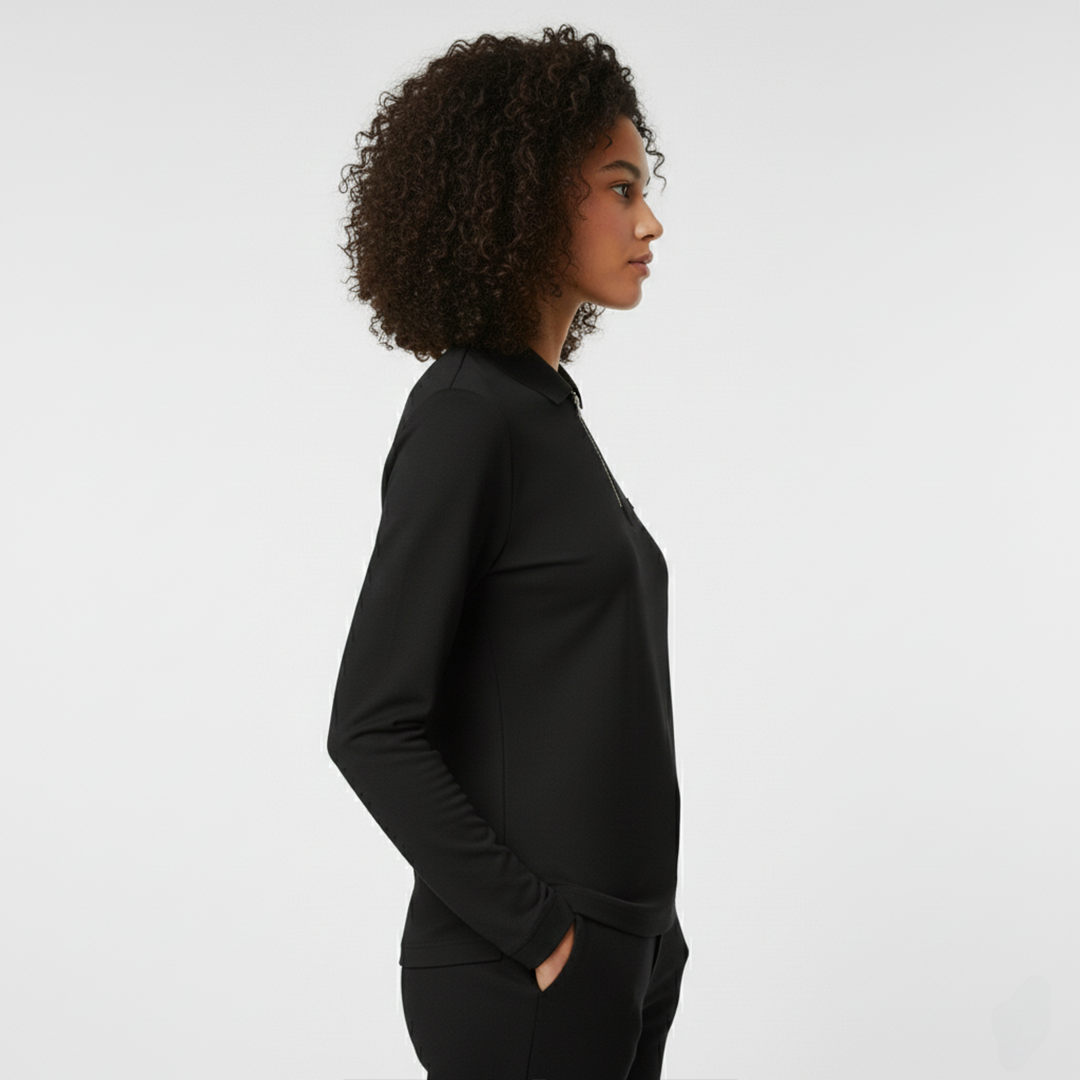 Smooth Uzun Kollu Polo Yaka Kadın Siyah