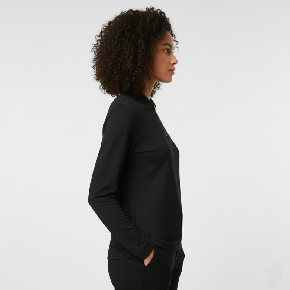 Smooth Uzun Kollu Polo Yaka Kadın Siyah