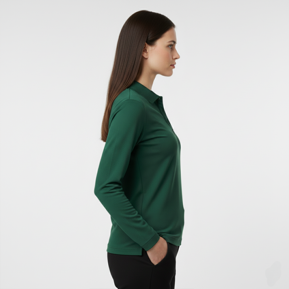 Smooth Uzun Kollu Polo Yaka Kadın Yeşil