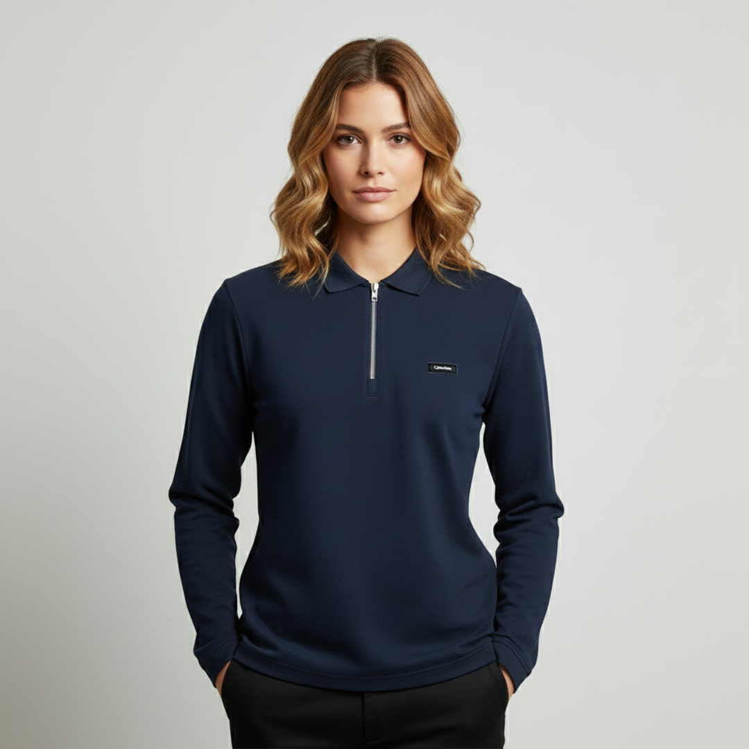 Smooth Uzun Kollu Polo Yaka Kadın Lacivert