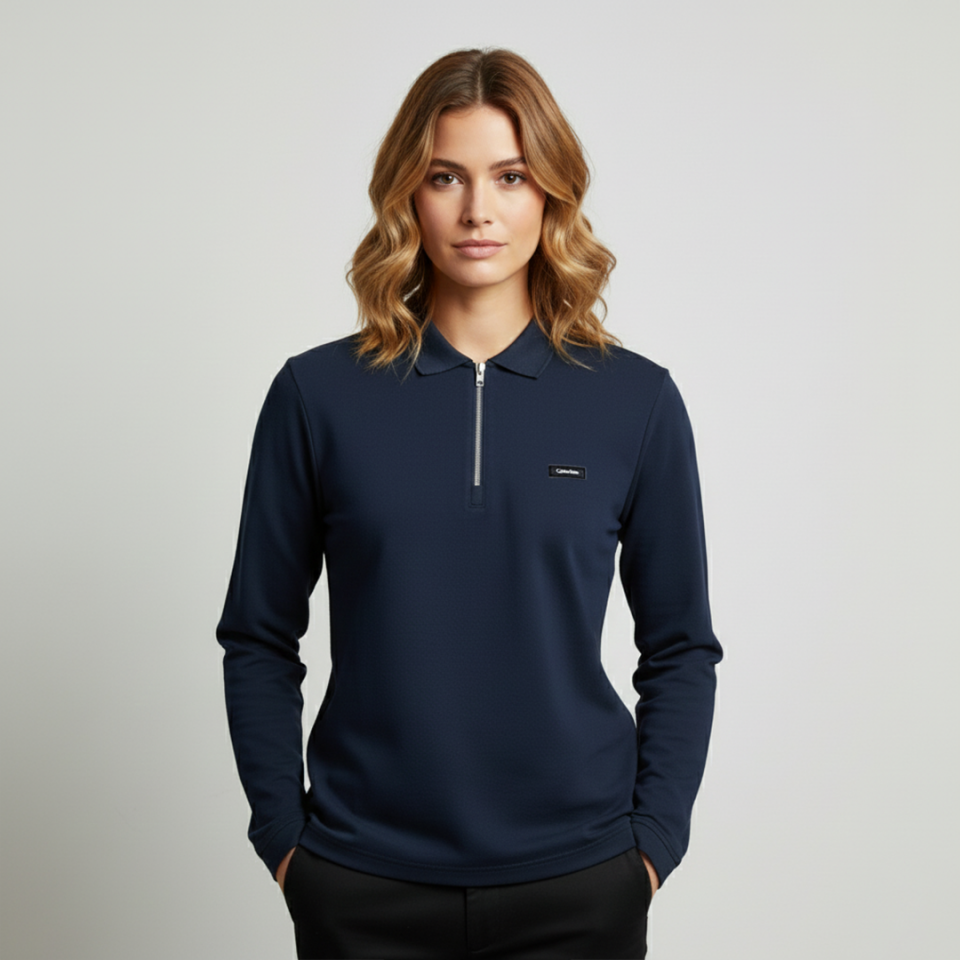 Smooth Uzun Kollu Polo Yaka Kadın Lacivert